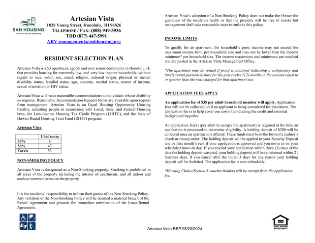 Resident Selection Plan screenshot