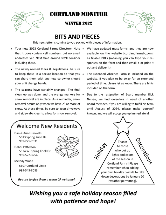 Cortland Monitor Winter 2022 Newsletter screenshot