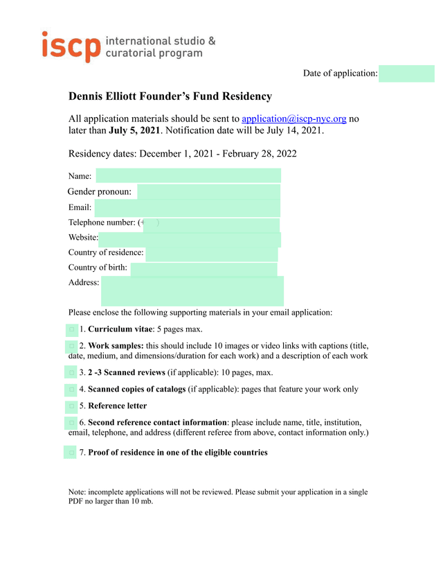 Dennis Elliott FounderS Fund Residency Application screenshot