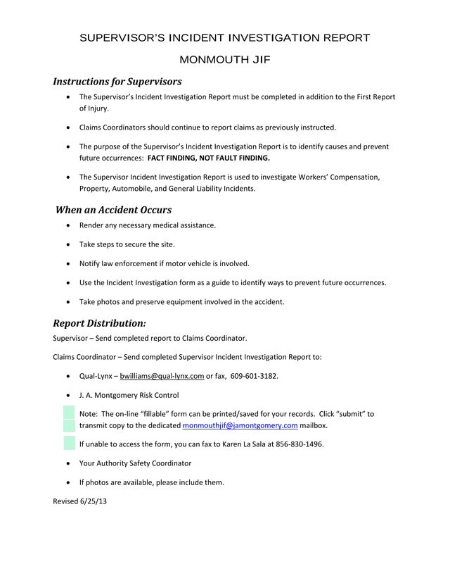 SupervisorS Incident Investigation Report screenshot
