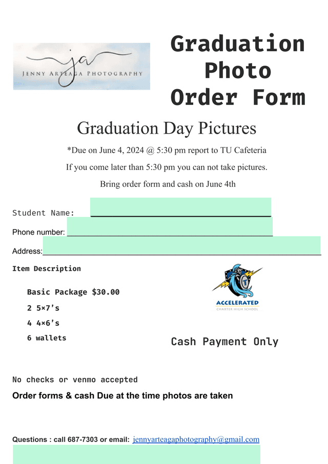 Graduation Photo Order Form screenshot