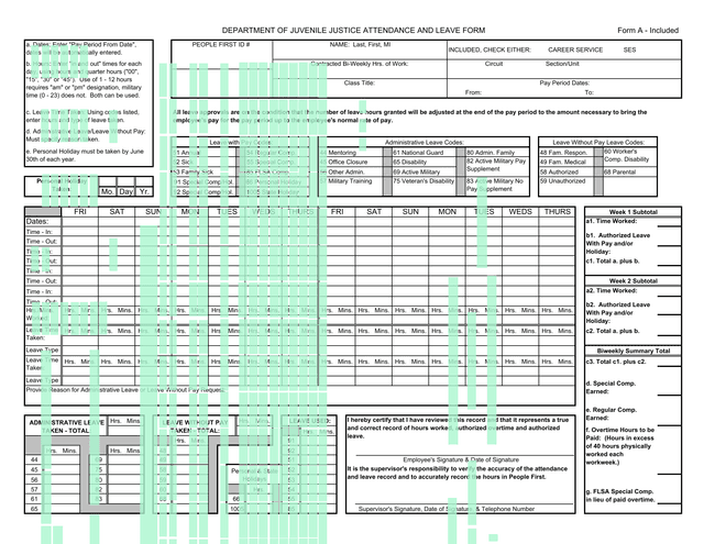 Department Of Juvenile Justice Attendance And Leave Form screenshot
