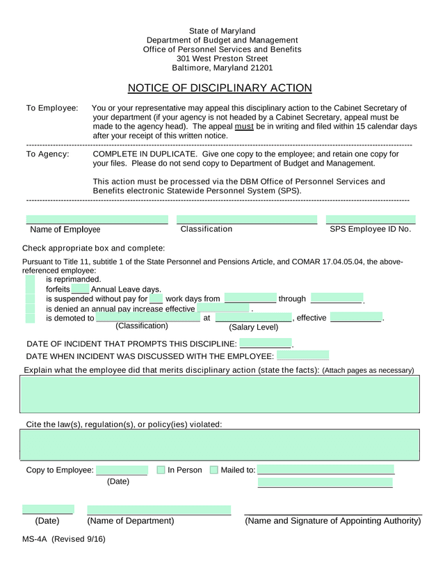 Notice Of Disciplinary Action screenshot