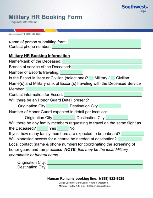 Military HR Booking Form screenshot