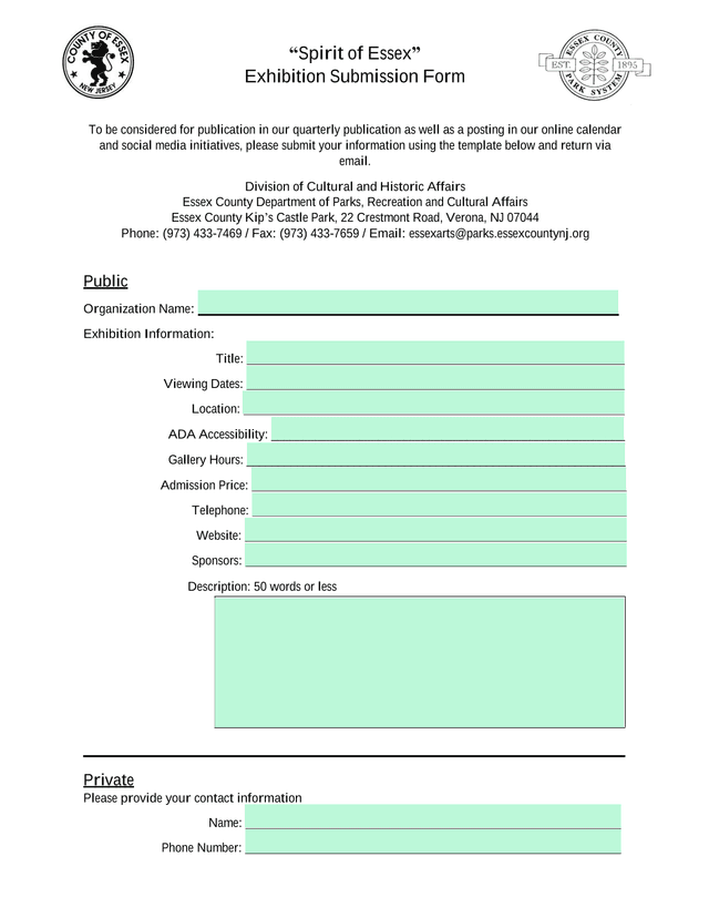 Spirit Of Essex Exhibition Submission Form screenshot