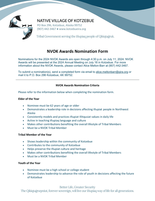 NVOK Awards Nomination Form screenshot