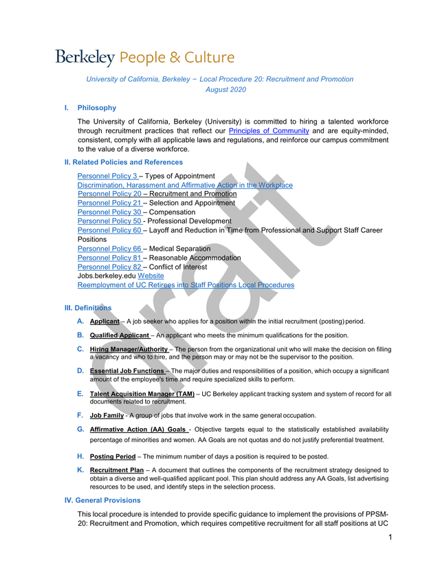 University Of California, Berkeley  Local Procedure 20 Recruitment And Promotion screenshot