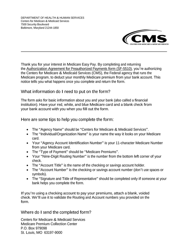 Authorization Agreement For Preauthorized Payments (SF 5510) screenshot