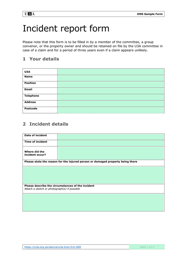 Incident Report Form screenshot