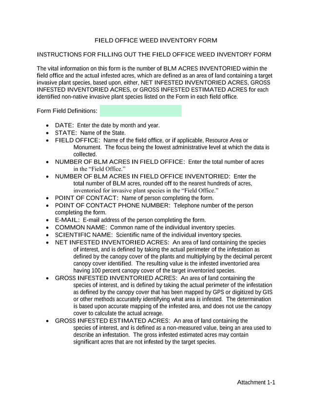 Field Office Weed Inventory Form screenshot