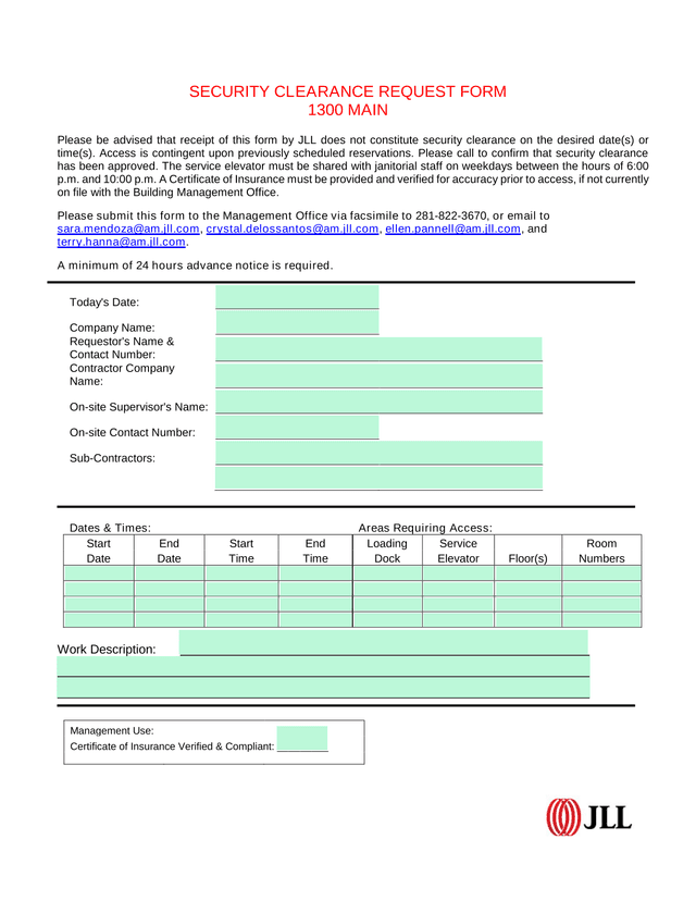 SECURITY CLEARANCE REQUEST FORM screenshot