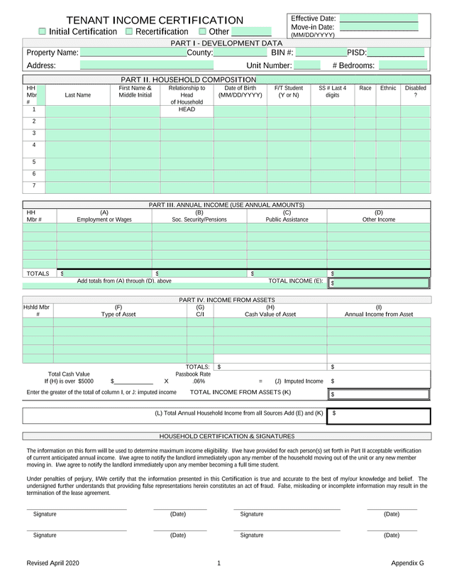Tenant Income Certification screenshot