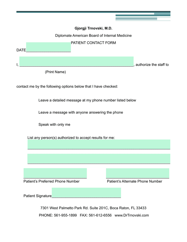 Patient Contact Form screenshot