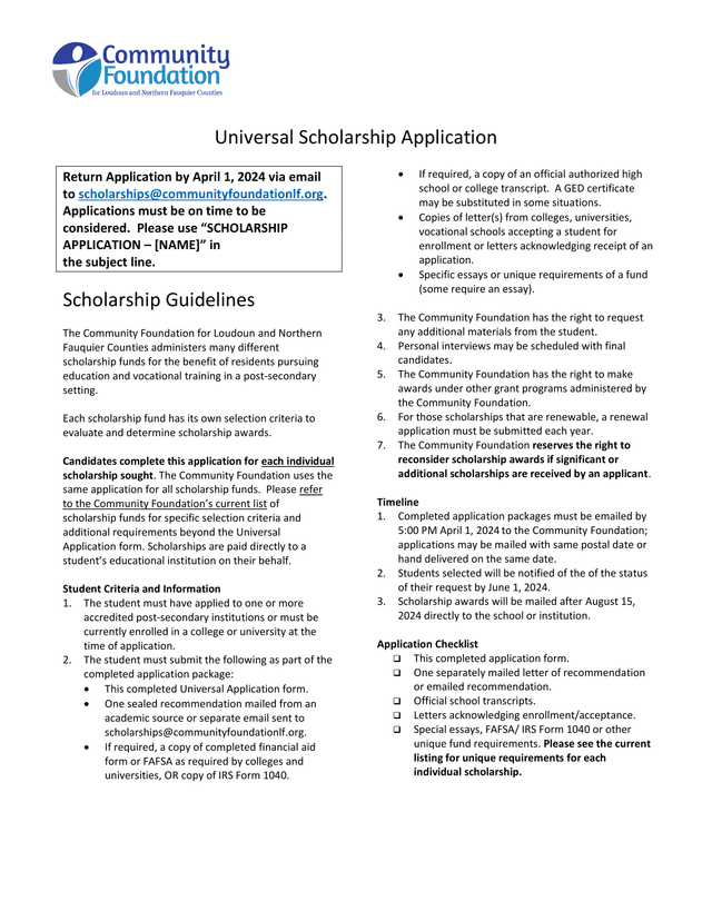 Universal Scholarship Application screenshot