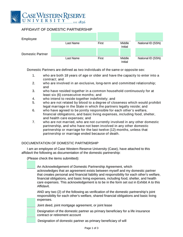 Affidavit Of Domestic Partnership screenshot