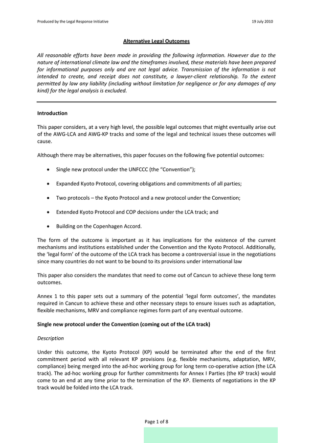 Alternative Legal Outcomes screenshot