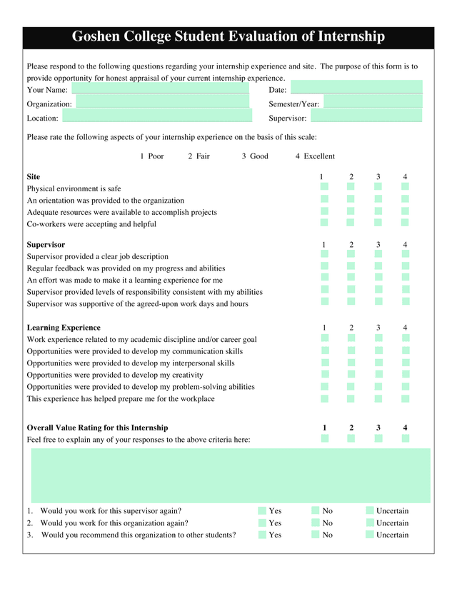 Goshen College Student Evaluation Of Internship screenshot