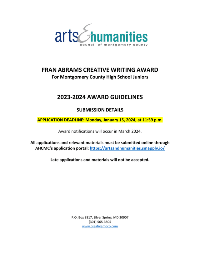 Fran Abrams Creative Writing Award Guidelines 2023 2024 screenshot