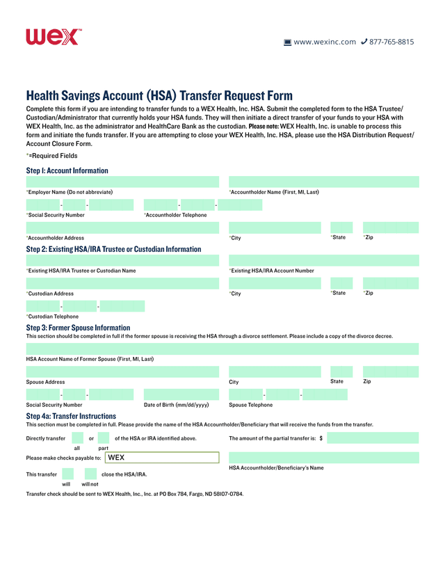 Health Savings Account (HSA) Transfer Request Form screenshot