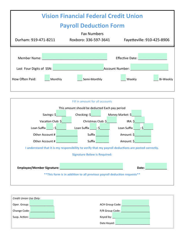 Payroll Deduction Form screenshot
