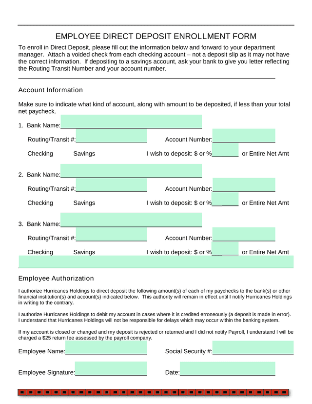 EMPLOYEE DIRECT DEPOSIT ENROLLMENT FORM screenshot