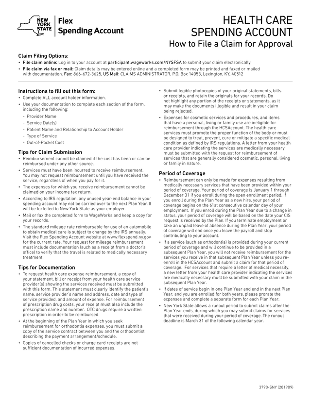 3790 SNY Flexible Spending Account Reimbursement Form screenshot
