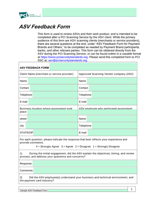 Sample ASV Feedback Form screenshot