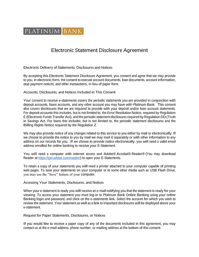 Electronic Statement Disclosure Agreement screenshot