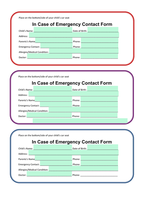 In Case Of Emergency Contact Form screenshot