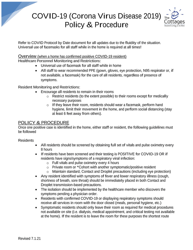 COVID 19 Policy  Procedure screenshot