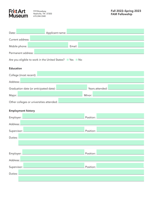 FAM Fellowship Application screenshot