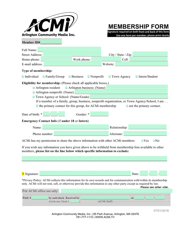 MEMBERSHIP FORM screenshot