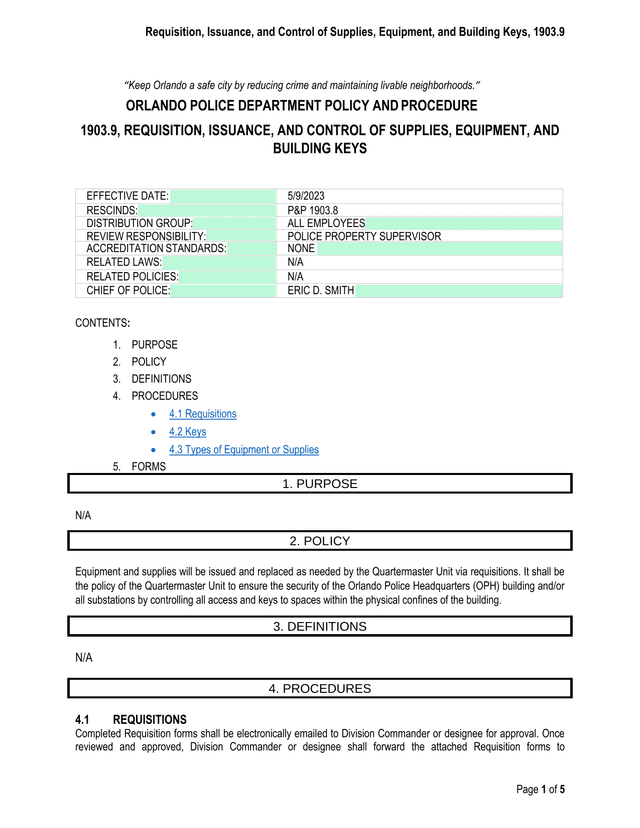 Requisition, Issuance, And Control Of Supplies, Equipment, And Building Keys, 1903.9 screenshot
