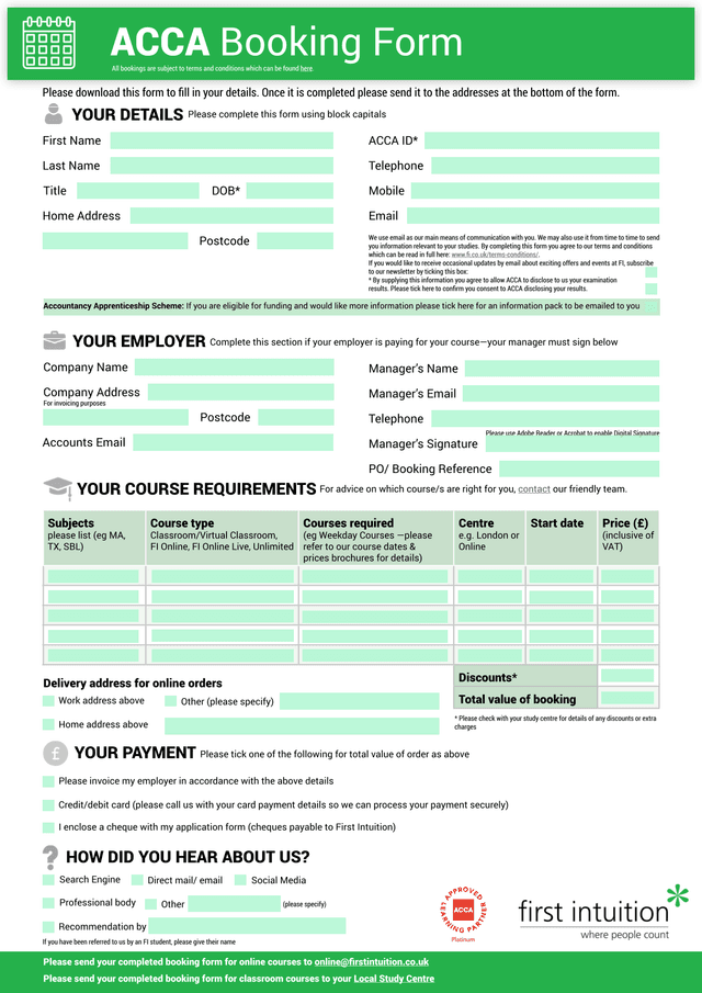 ACCA Booking Form screenshot