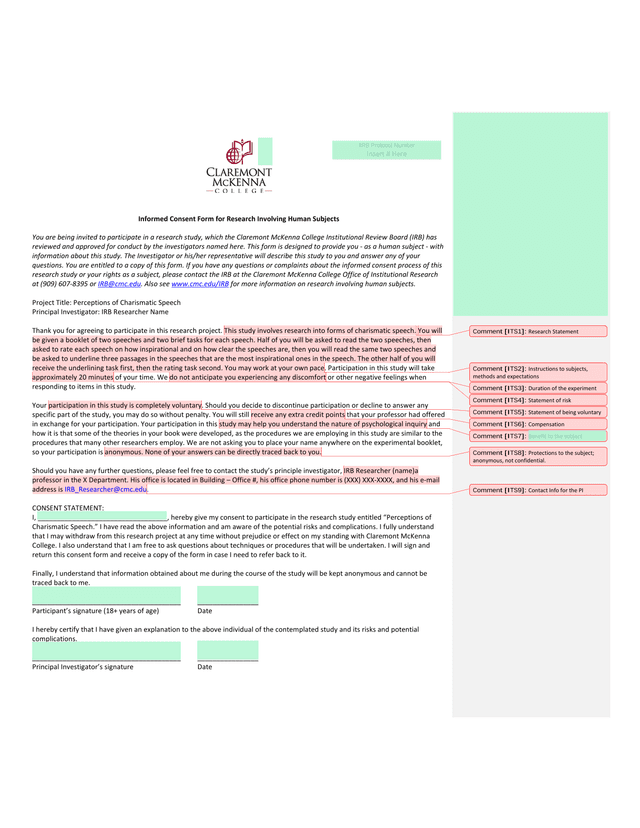 Informed Consent Form For Research Involving Human Subjects screenshot