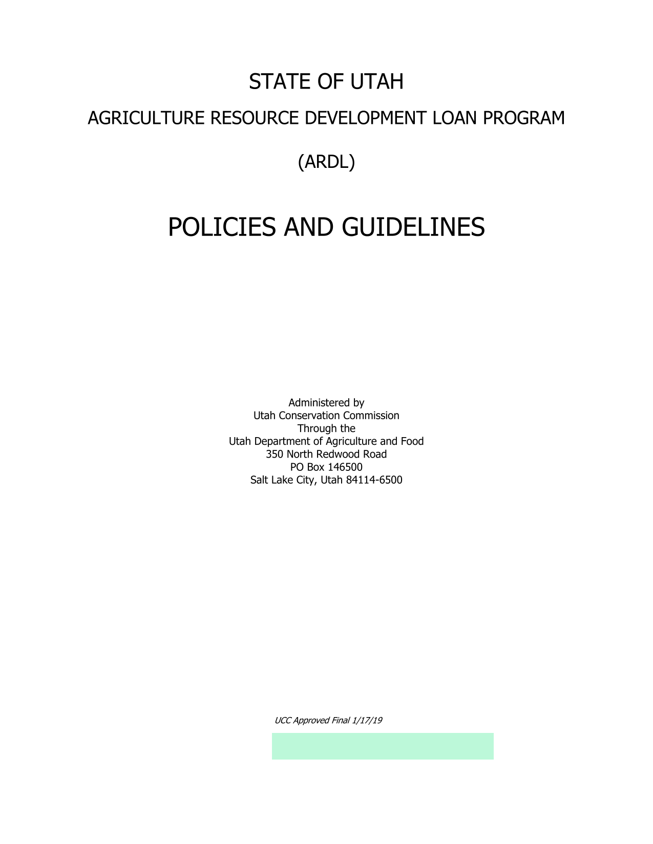Agriculture Resource Development Loan Program (ARDL) Policies And Guidelines screenshot