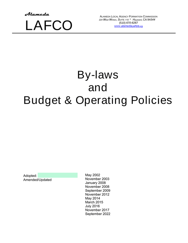 Alameda LAFCO Commission By Laws And Budget  Operating Policies screenshot
