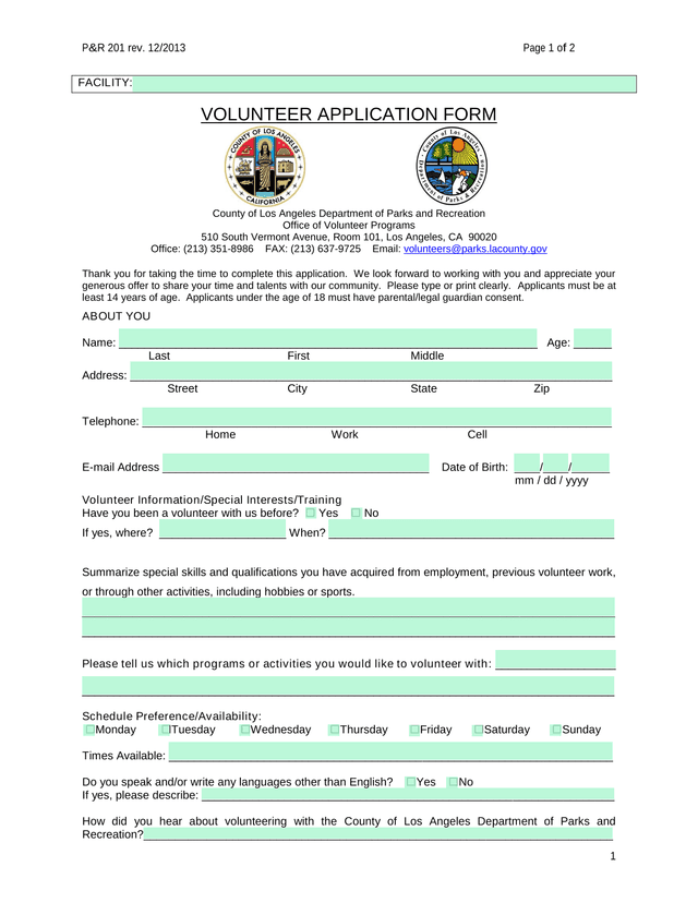 Volunteer Application Form screenshot