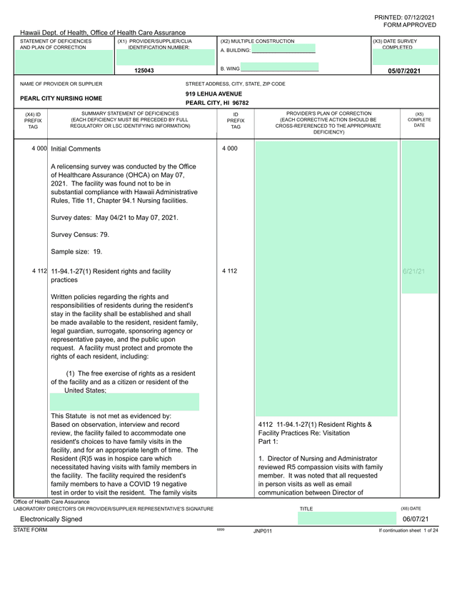 Statement Of Deficiencies And Plan Of Correction screenshot