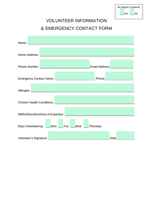 VOLUNTEER INFORMATION  EMERGENCY CONTACT FORM screenshot