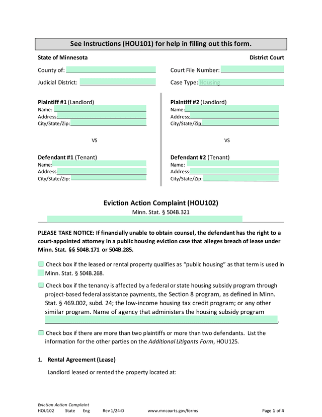 Eviction Action Complaint screenshot