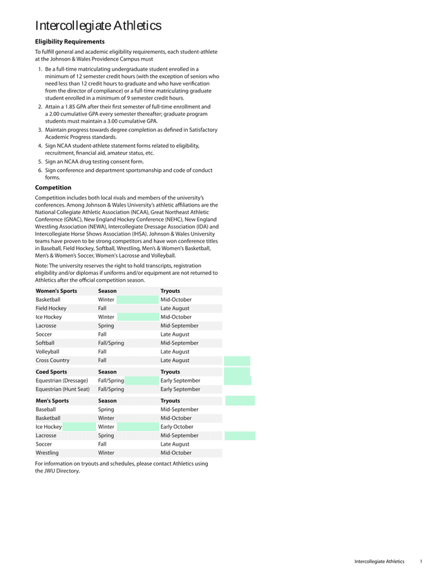 Intercollegiate Athletics Eligibility Requirements screenshot