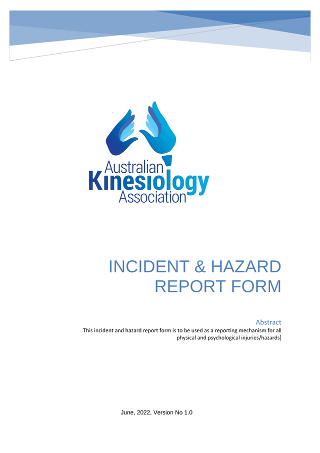 INCIDENT  HAZARD REPORT FORM screenshot