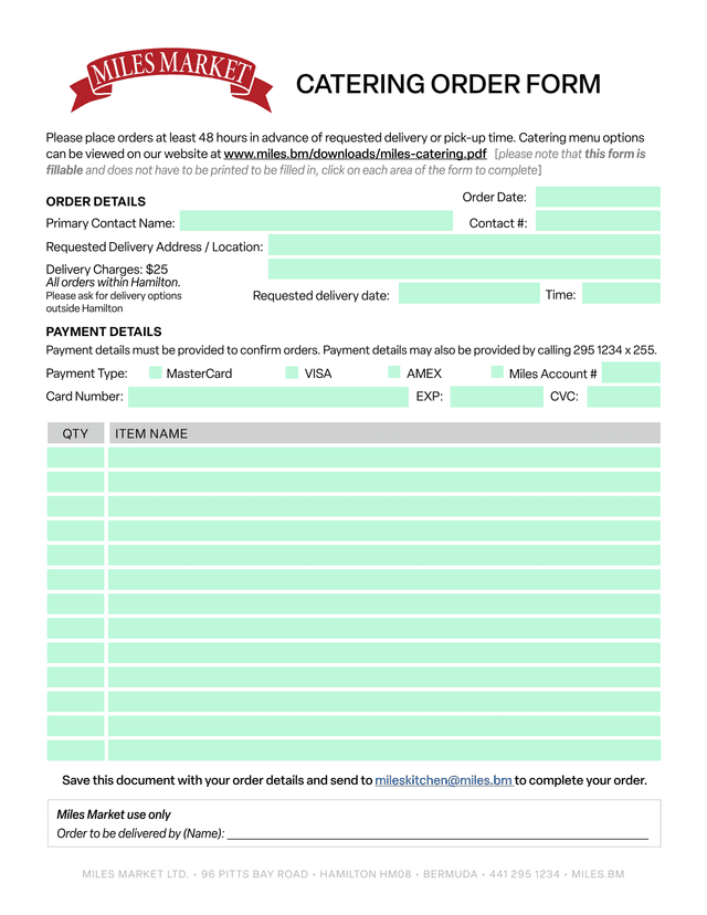 CATERING ORDER FORM screenshot
