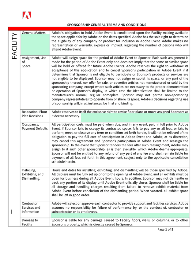 SPONSORSHIP GENERAL TERMS AND CONDITIONS screenshot