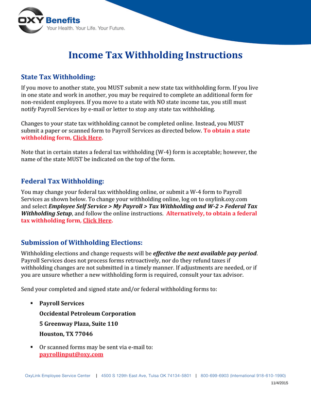 Income Tax Withholding Instructions screenshot