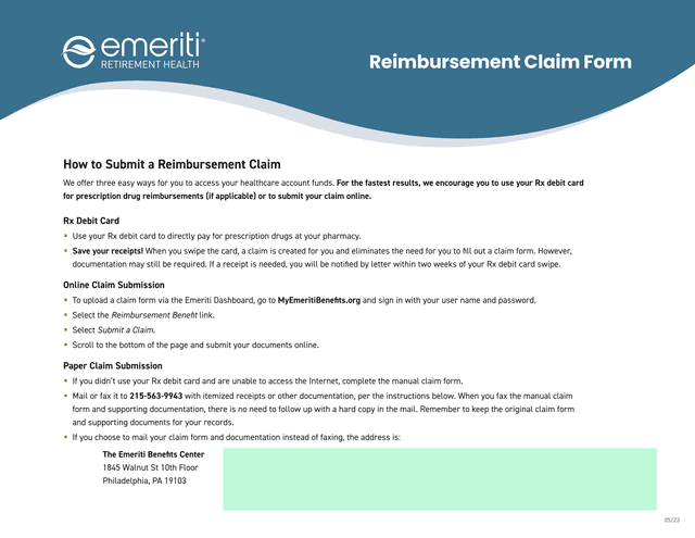 Reimbursement Claim Form screenshot
