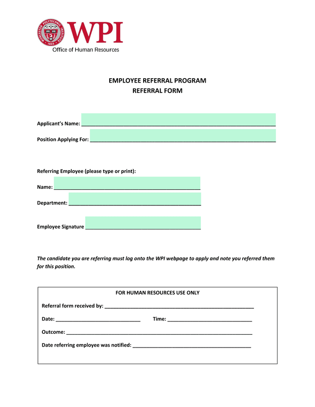 Employee Referral Program Referral Form screenshot
