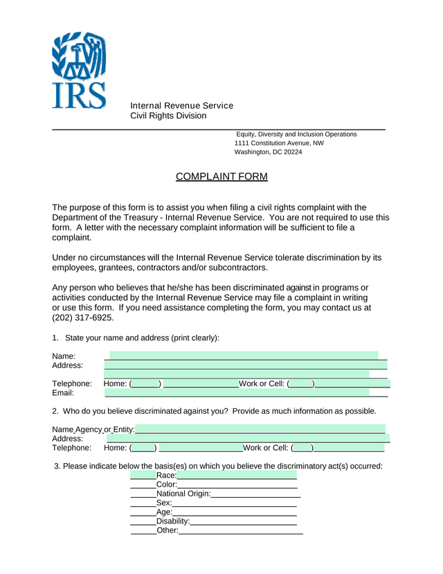 COMPLAINT FORM screenshot