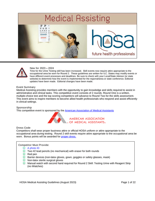 HOSA Medical Assisting Guidelines screenshot